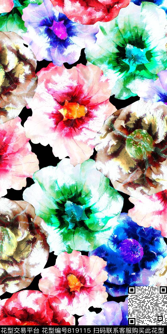 水彩花卉手绘数码印花华亿平台下载（图片编号: 819115） - 瓦栏（Walan）