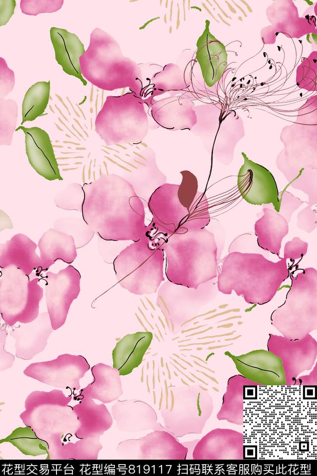 花朵花瓣花卉传统印花华亿平台下载（图片编号: 819117） - 瓦栏（Walan）