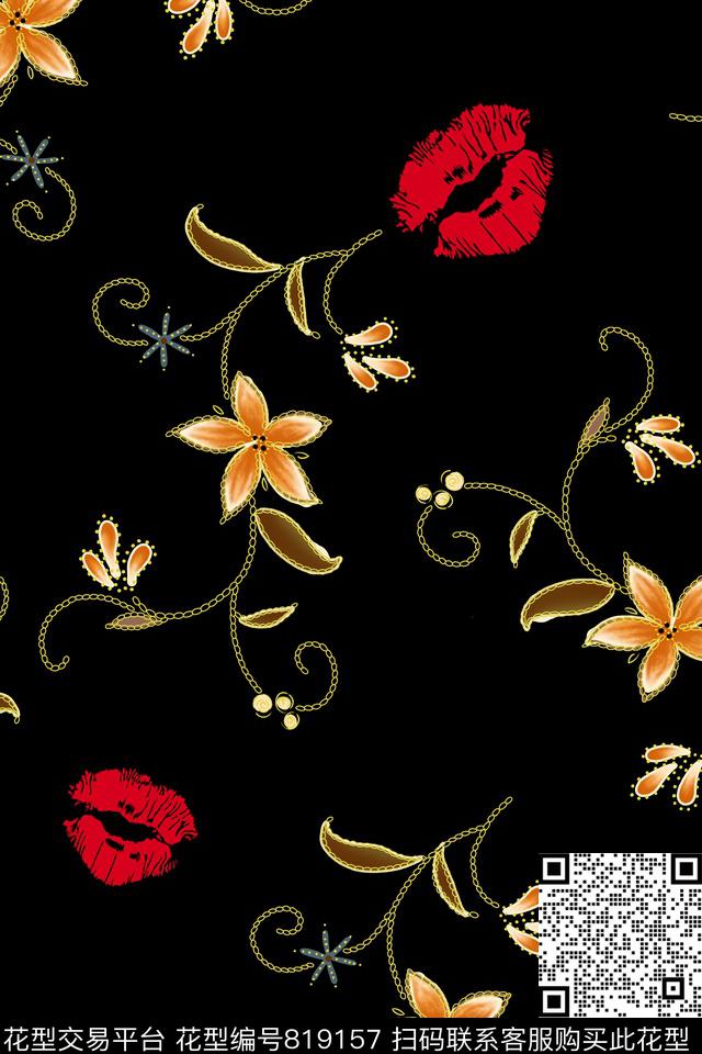 嘴唇金色花清爽数码印花华亿平台下载（图片编号: 819157） - 瓦栏（Walan）
