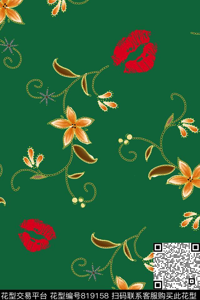 嘴唇金色花清爽数码印花华亿平台下载（图片编号: 819158） - 瓦栏（Walan）