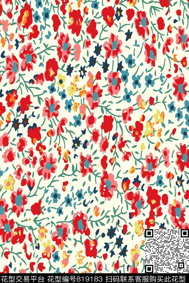 小碎花大花花卉数码印花华亿平台下载（图片编号: 819183） - 瓦栏（Walan）