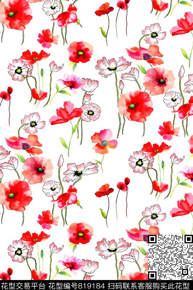 大花花卉花朵数码印花华亿平台下载（图片编号: 819184） - 瓦栏（Walan）