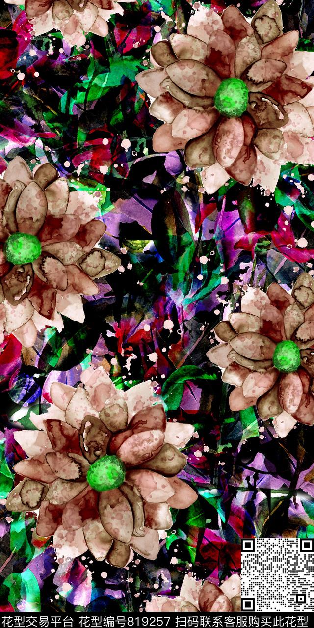 数码花花朵花卉数码印花华亿平台下载（图片编号: 819257） - 瓦栏（Walan）