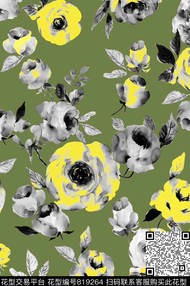 夏日清新休闲水彩花卉数码印花华亿平台下载（图片编号: 819264） - 瓦栏（Walan）
