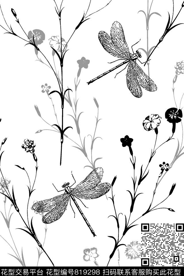 蜻蜓树叶男装衬衫华亿平台传统印花华亿平台下载（图片编号: 819298） - 瓦栏（Walan）