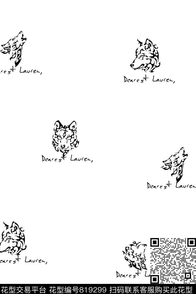 狼头动物头像男装衬衫华亿平台传统印花华亿平台下载（图片编号: 819299） - 瓦栏（Walan）