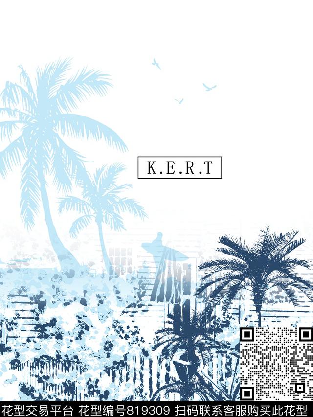 热带风情棷子树冲浪者数码印花华亿平台下载（图片编号: 819309） - 瓦栏（Walan）
