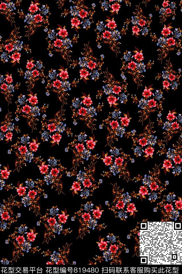 花朵小碎花花瓣数码印花华亿平台下载（图片编号: 819480） - 瓦栏（Walan）