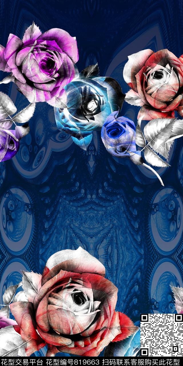 水彩肌理花朵数码印花华亿平台下载（图片编号: 819663） - 瓦栏（Walan）