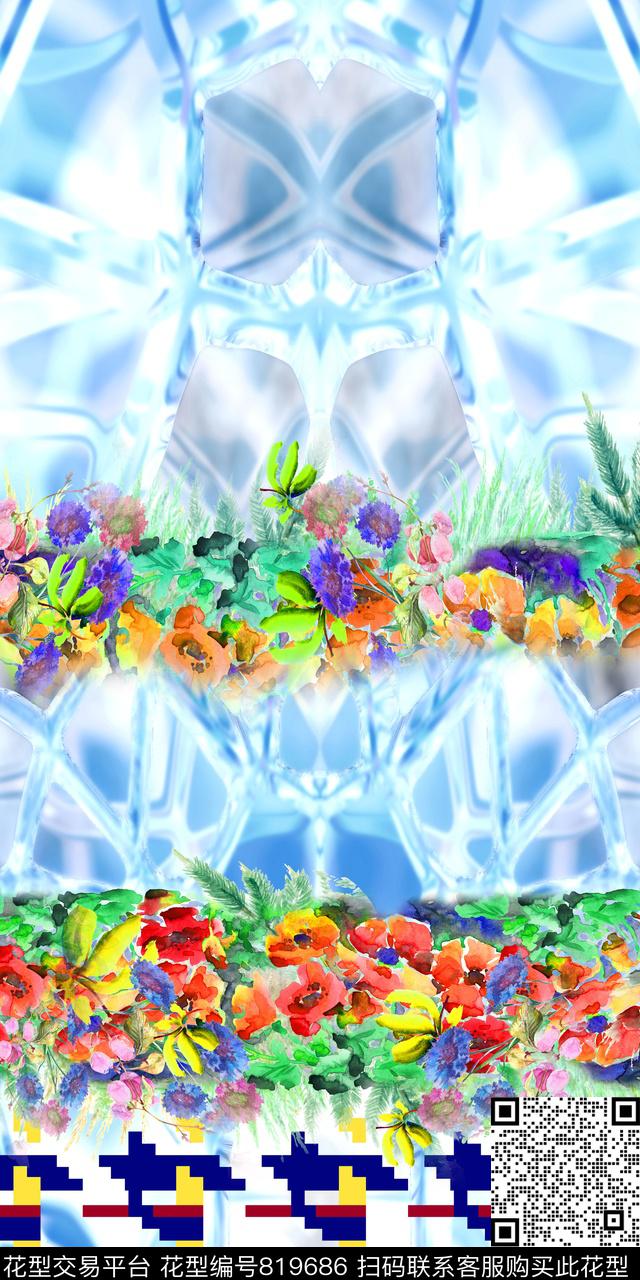 花朵花卉水彩数码印花华亿平台下载（图片编号: 819686） - 瓦栏（Walan）