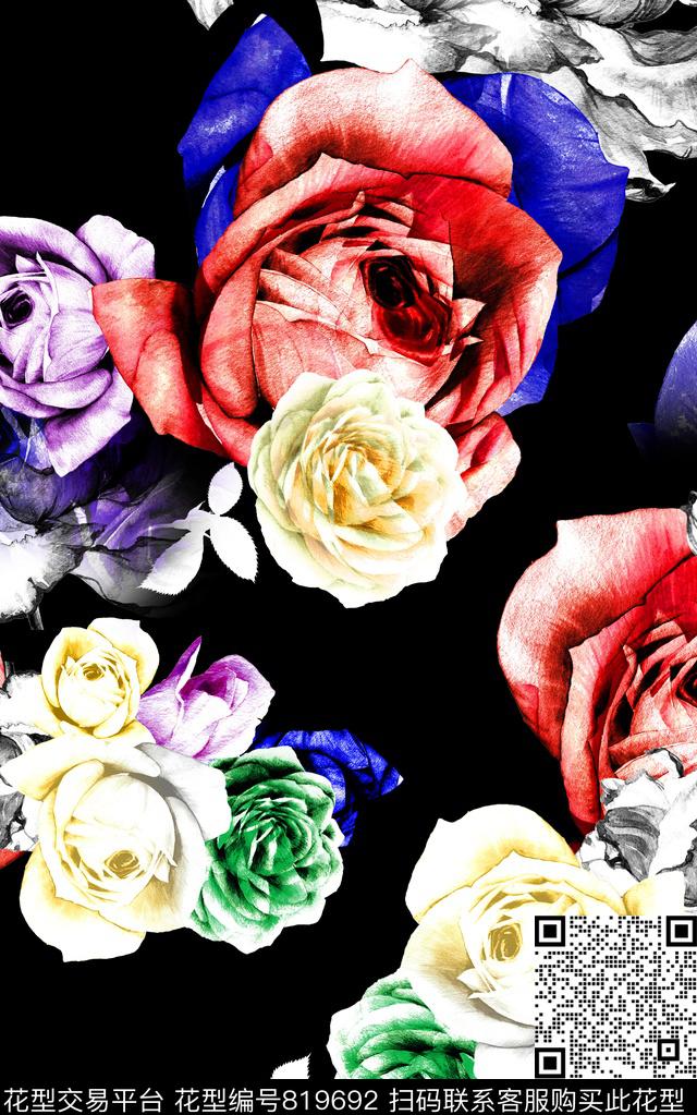 花朵花卉水彩数码印花华亿平台下载（图片编号: 819692） - 瓦栏（Walan）
