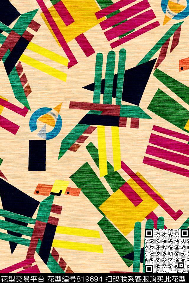 抽象几何条纹数码印花华亿平台下载（图片编号: 819694） - 瓦栏（Walan）