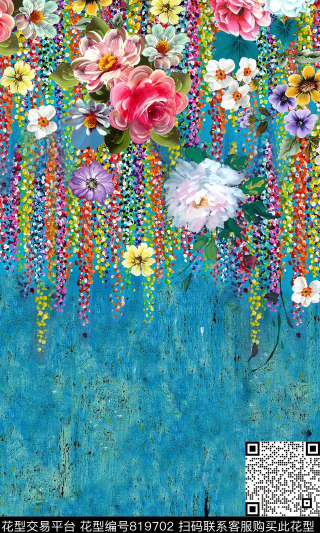 花卉油画肌理数码印花华亿平台下载（图片编号: 819702） - 瓦栏（Walan）