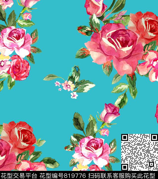 仿数码少女衣裙系列玫瑰花数码印花华亿平台下载（图片编号: 819776） - 瓦栏（Walan）