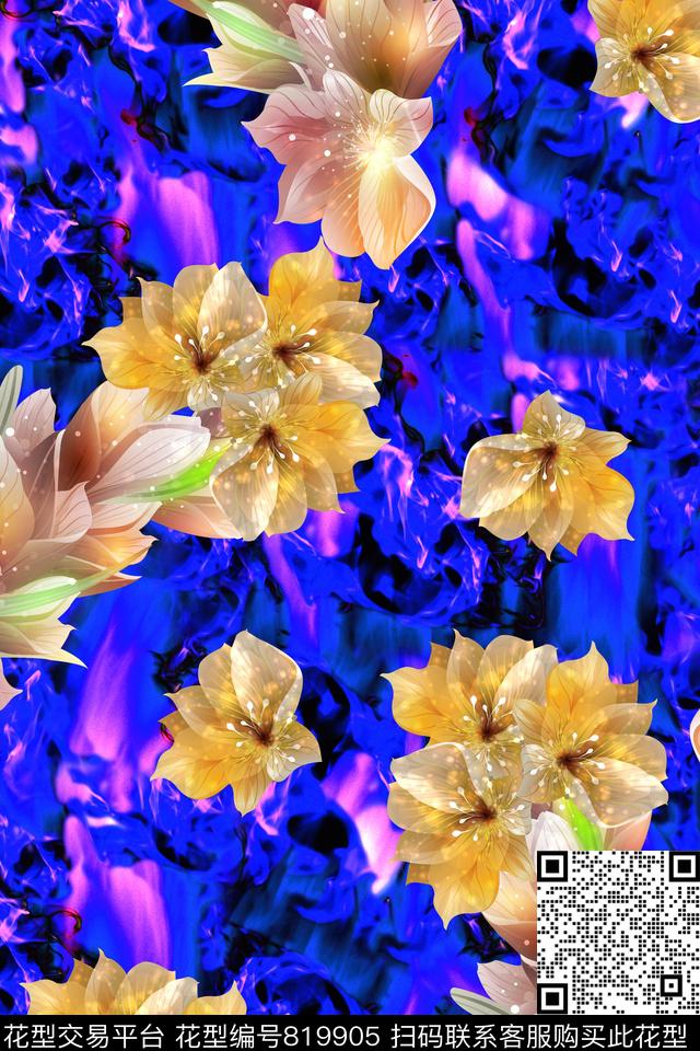 肌理花卉透明数码印花华亿平台下载（图片编号: 819905） - 瓦栏（Walan）