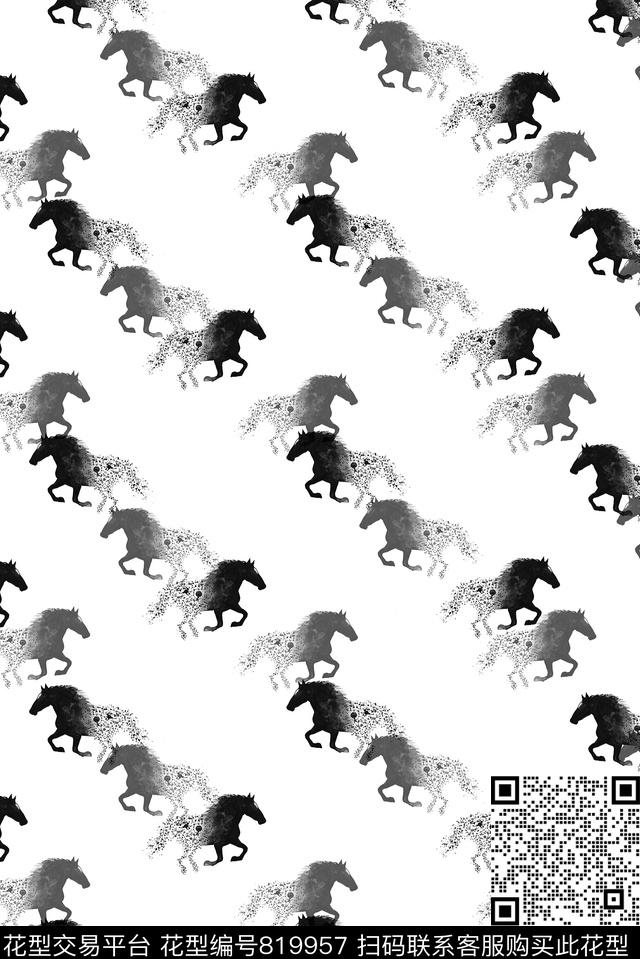 男装抽象马数码印花华亿平台下载（图片编号: 819957） - 瓦栏（Walan）