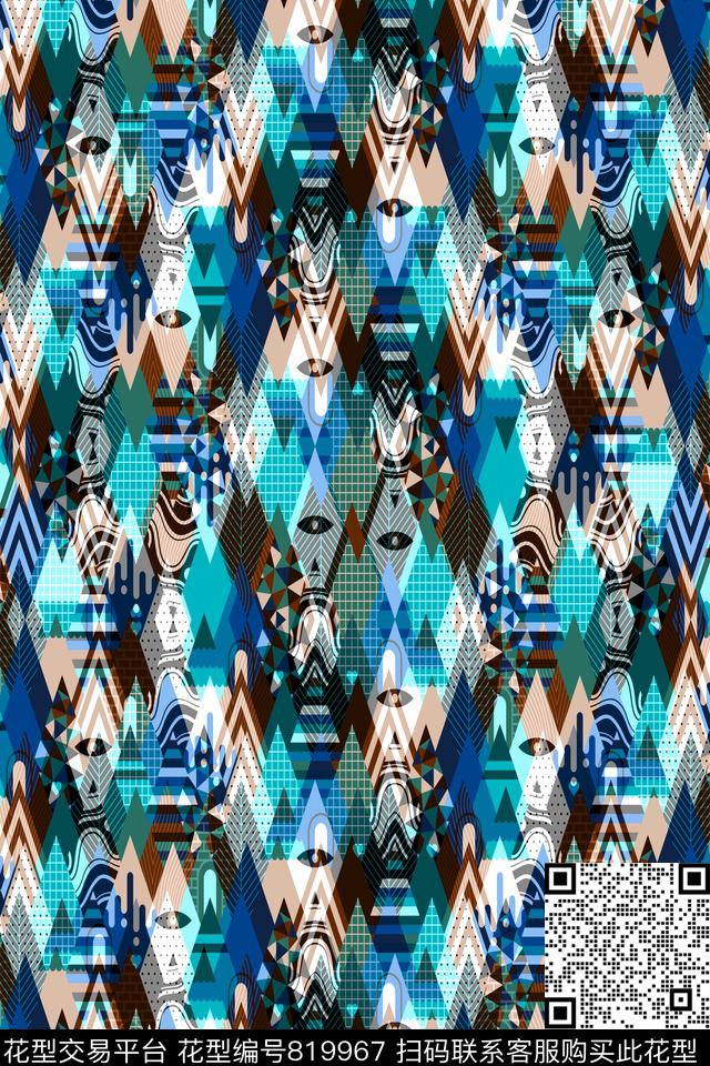 菱形不规则几何色块传统印花华亿平台下载（图片编号: 819967） - 瓦栏（Walan）