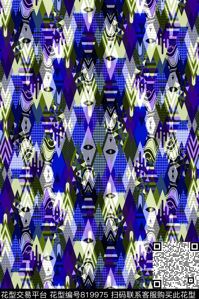 菱形不规则几何色块传统印花华亿平台下载（图片编号: 819975） - 瓦栏（Walan）