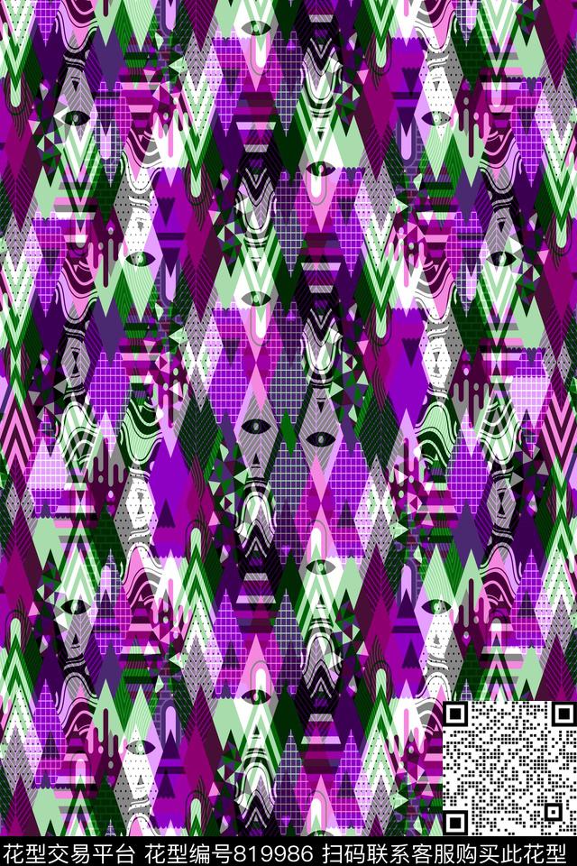 菱形不规则几何色块传统印花华亿平台下载（图片编号: 819986） - 瓦栏（Walan）