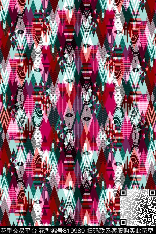 菱形不规则几何色块传统印花华亿平台下载（图片编号: 819989） - 瓦栏（Walan）