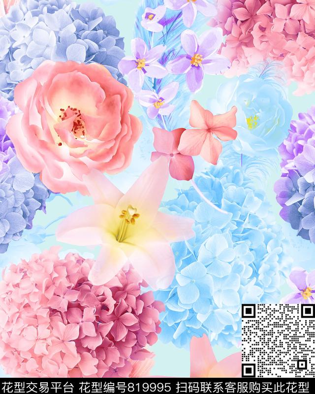 乱花大花花朵传统印花华亿平台下载（图片编号: 819995） - 瓦栏（Walan）