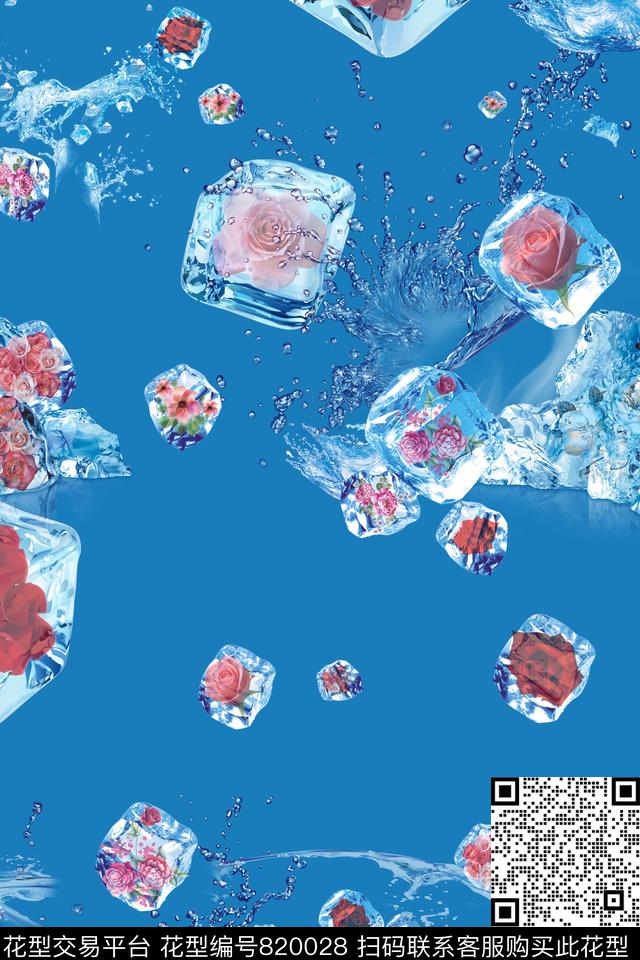 冰块花玫瑰数码印花华亿平台下载（图片编号: 820028） - 瓦栏（Walan）