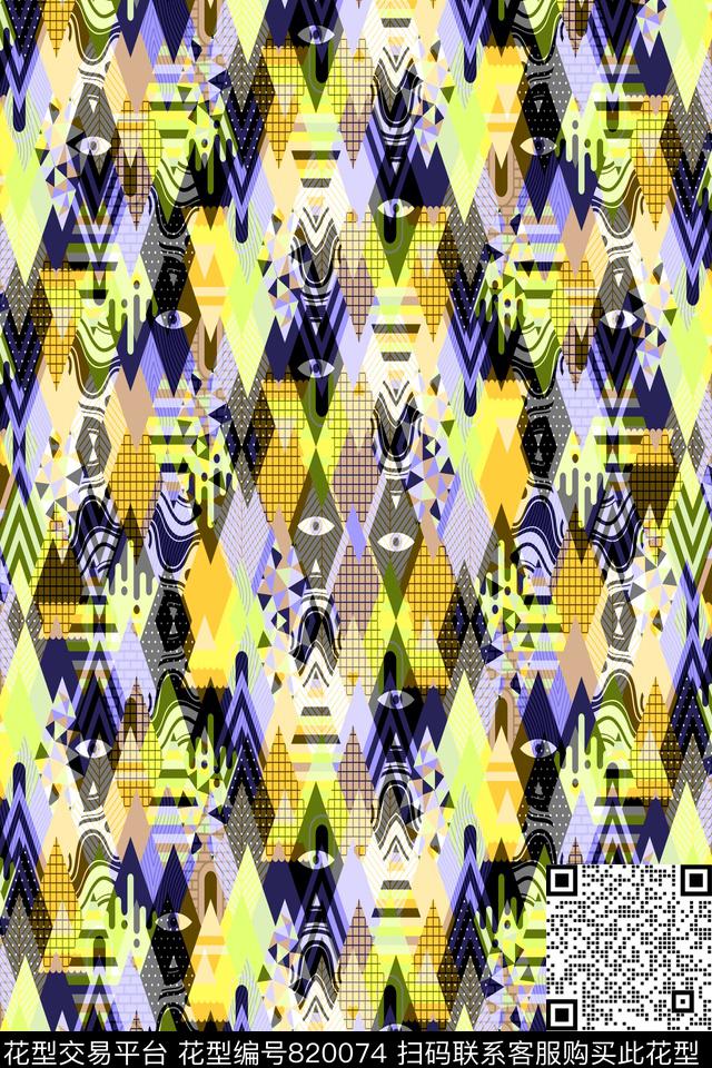 菱形不规则几何色块传统印花华亿平台下载（图片编号: 820074） - 瓦栏（Walan）