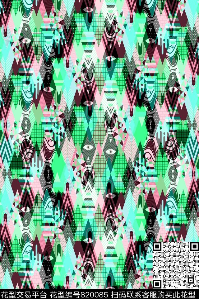 菱形不规则几何色块传统印花华亿平台下载（图片编号: 820085） - 瓦栏（Walan）