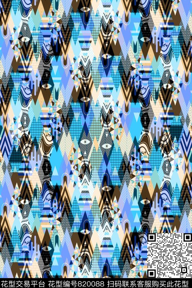 菱形不规则几何色块传统印花华亿平台下载（图片编号: 820088） - 瓦栏（Walan）