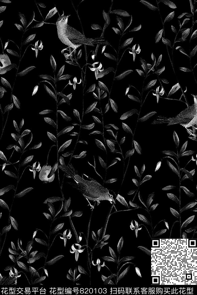 树叶鸟男装华亿平台数码印花华亿平台下载（图片编号: 820103） - 瓦栏（Walan）