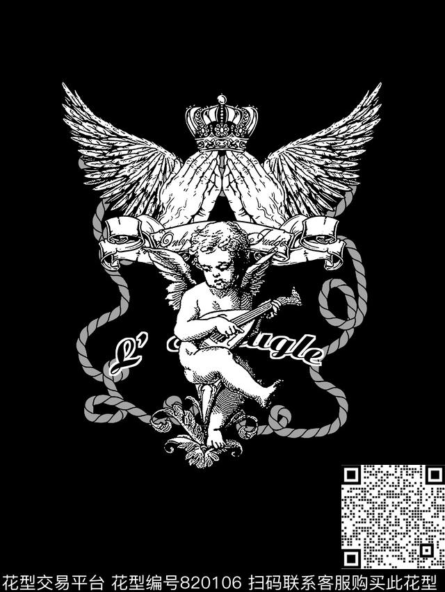 皇冠小翅膀小天使传统印花华亿平台下载（图片编号: 820106） - 瓦栏（Walan）