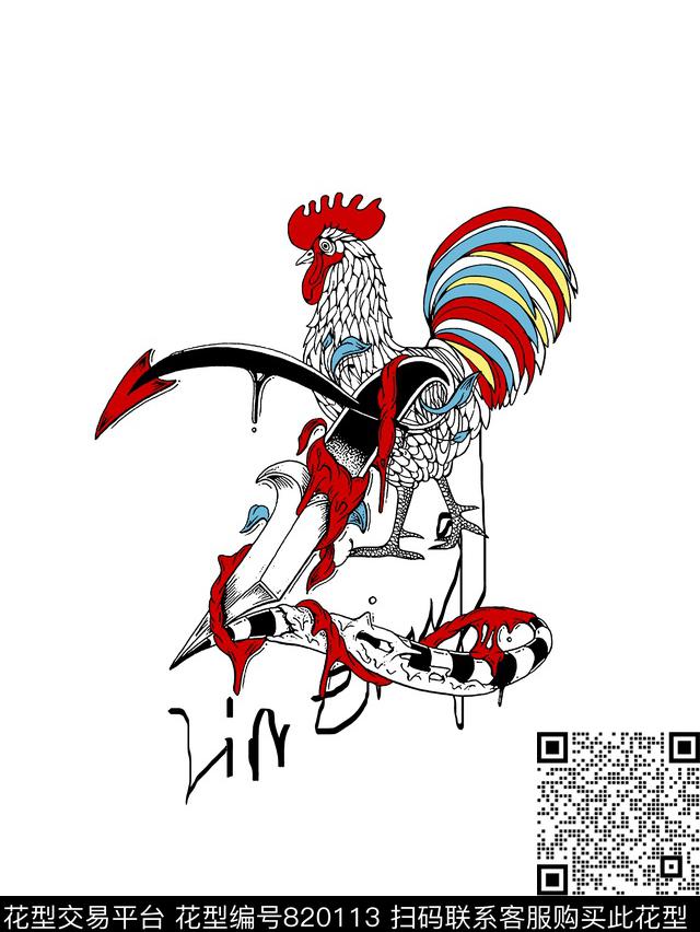 公鸡几何男装T恤华亿平台传统印花华亿平台下载（图片编号: 820113） - 瓦栏（Walan）