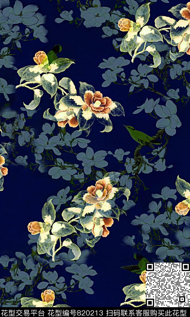 中国风女装花卉数码印花华亿平台下载（图片编号: 820213） - 瓦栏（Walan）