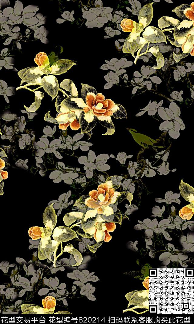 中国风女装花卉数码印花华亿平台下载（图片编号: 820214） - 瓦栏（Walan）