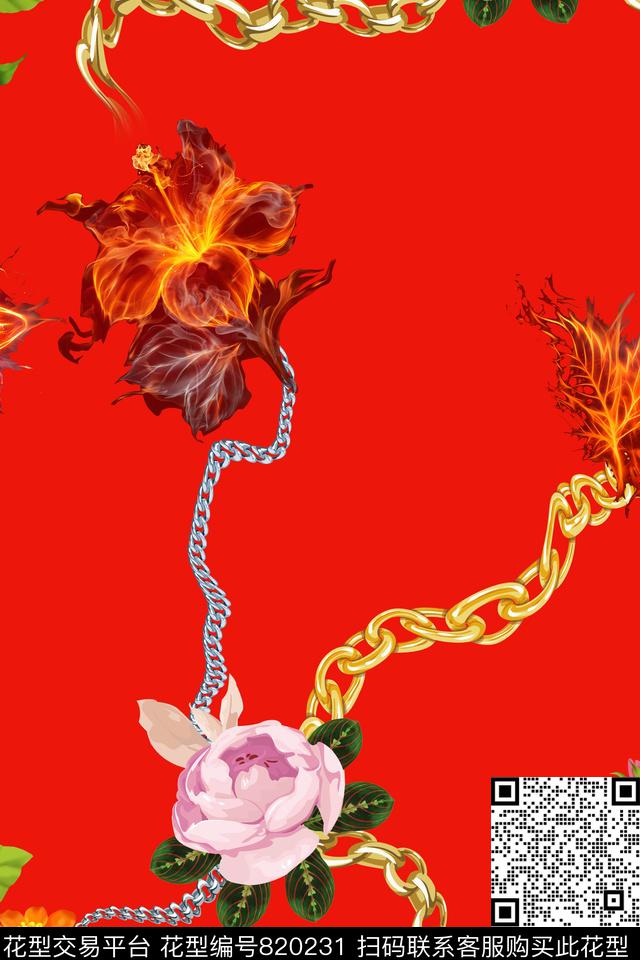 链条花锁数码印花华亿平台下载（图片编号: 820231） - 瓦栏（Walan）