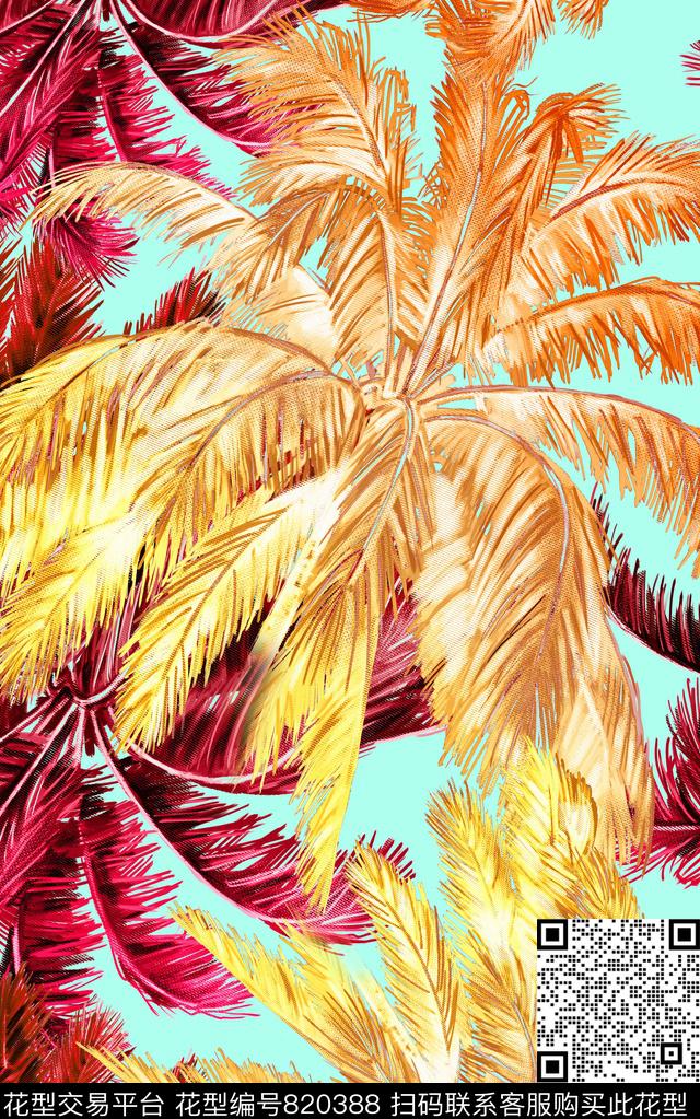 椰子树色彩热带数码印花华亿平台下载（图片编号: 820388） - 瓦栏（Walan）