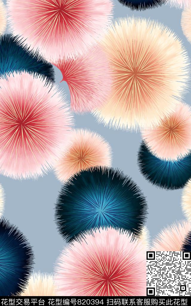蒲公英抽象色彩数码印花华亿平台下载（图片编号: 820394） - 瓦栏（Walan）