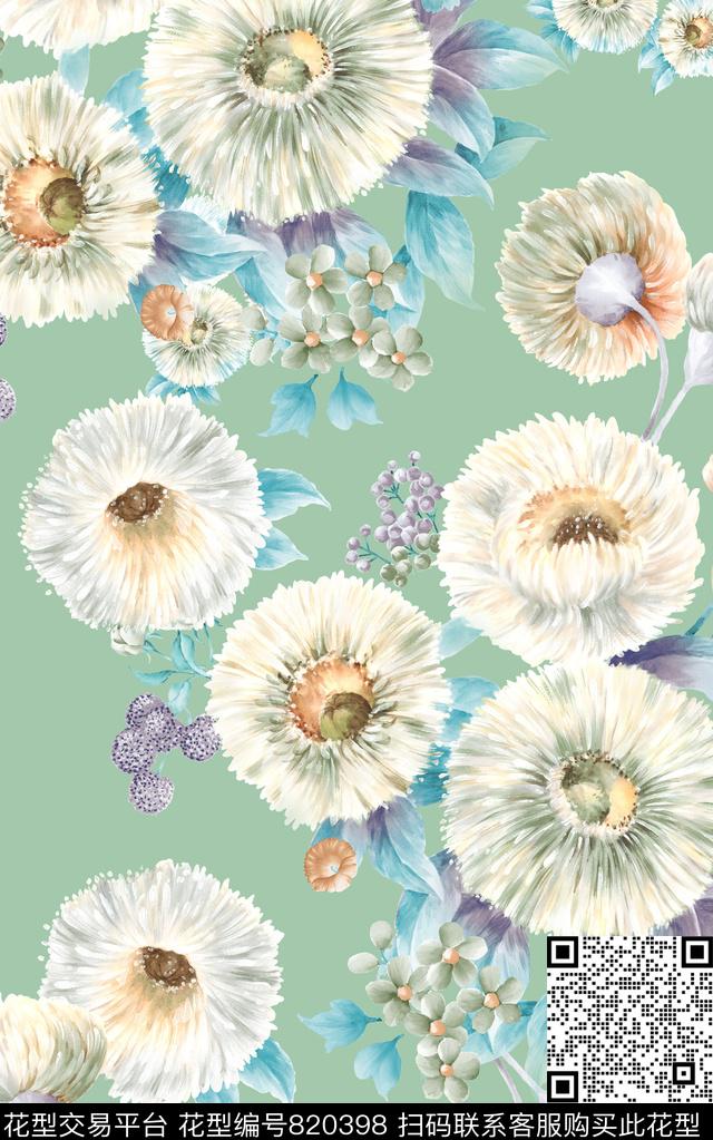 水彩花朵花卉数码印花华亿平台下载（图片编号: 820398） - 瓦栏（Walan）