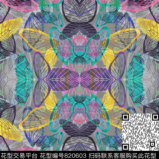 女装蝴蝶抽象数码印花华亿平台下载（图片编号: 820603） - 瓦栏（Walan）