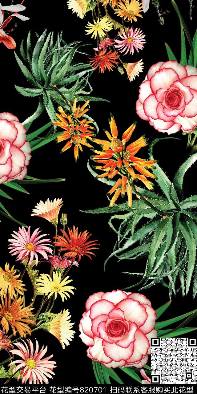 乱花牡丹玫瑰数码印花华亿平台下载（图片编号: 820701） - 瓦栏（Walan）