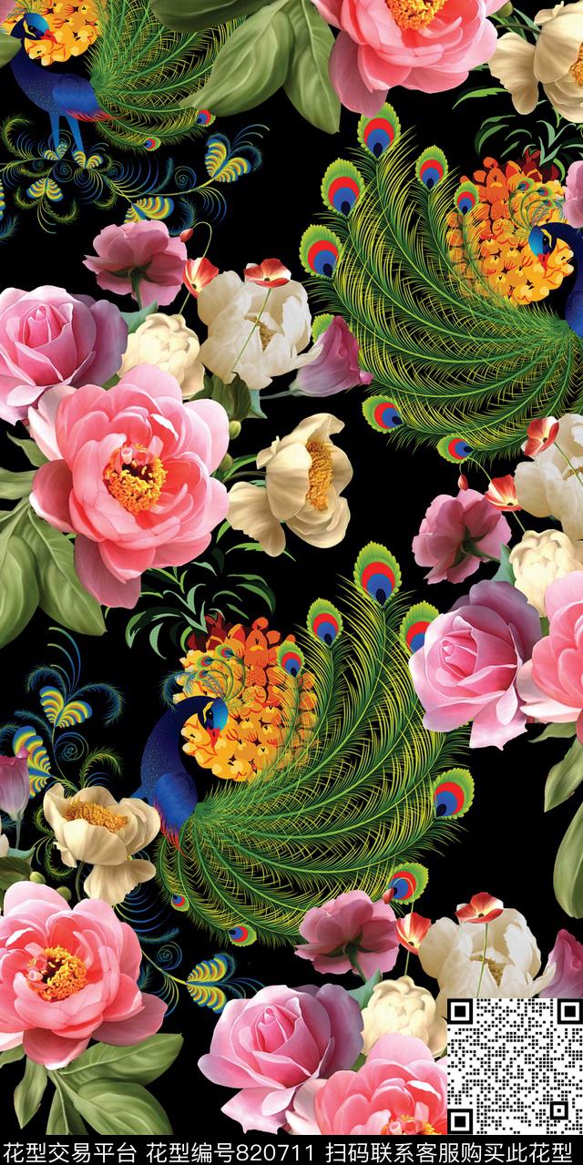 乱花玉兰花牡丹数码印花华亿平台下载（图片编号: 820711） - 瓦栏（Walan）