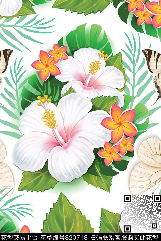 华亿平台手绘花卉蝴蝶数码印花华亿平台下载（图片编号: 820718） - 瓦栏（Walan）