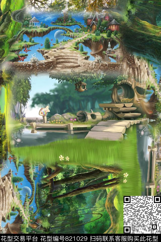 风景油画景色数码印花华亿平台下载（图片编号: 821029） - 瓦栏（Walan）