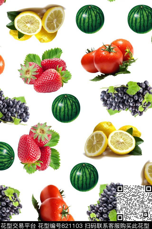 水果草莓西瓜数码印花华亿平台下载（图片编号: 821103） - 瓦栏（Walan）