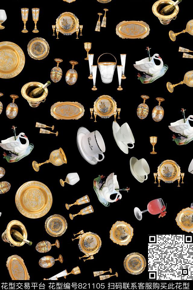 酒杯茶杯杯子图案数码印花华亿平台下载（图片编号: 821105） - 瓦栏（Walan）