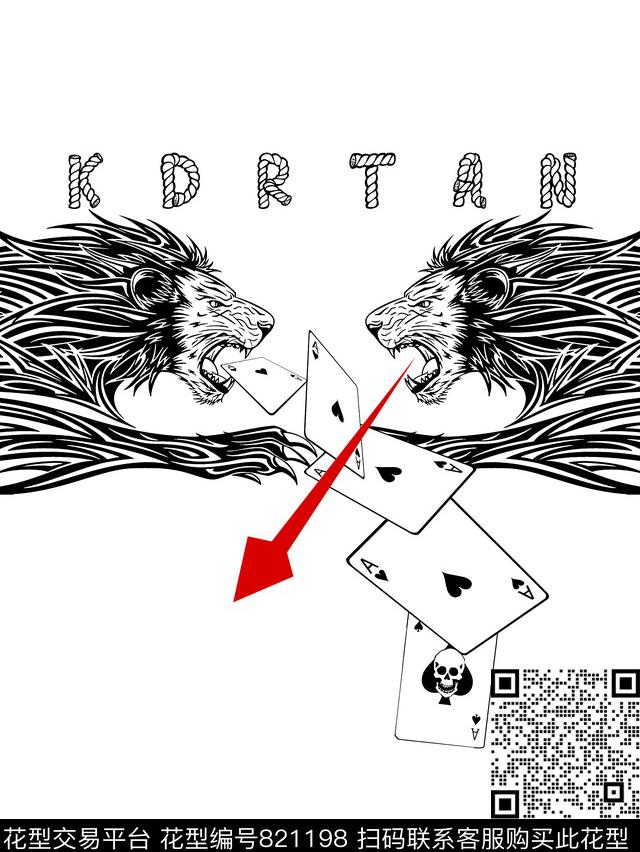 狮子头扑克牌男装T恤华亿平台传统印花华亿平台下载（图片编号: 821198） - 瓦栏（Walan）