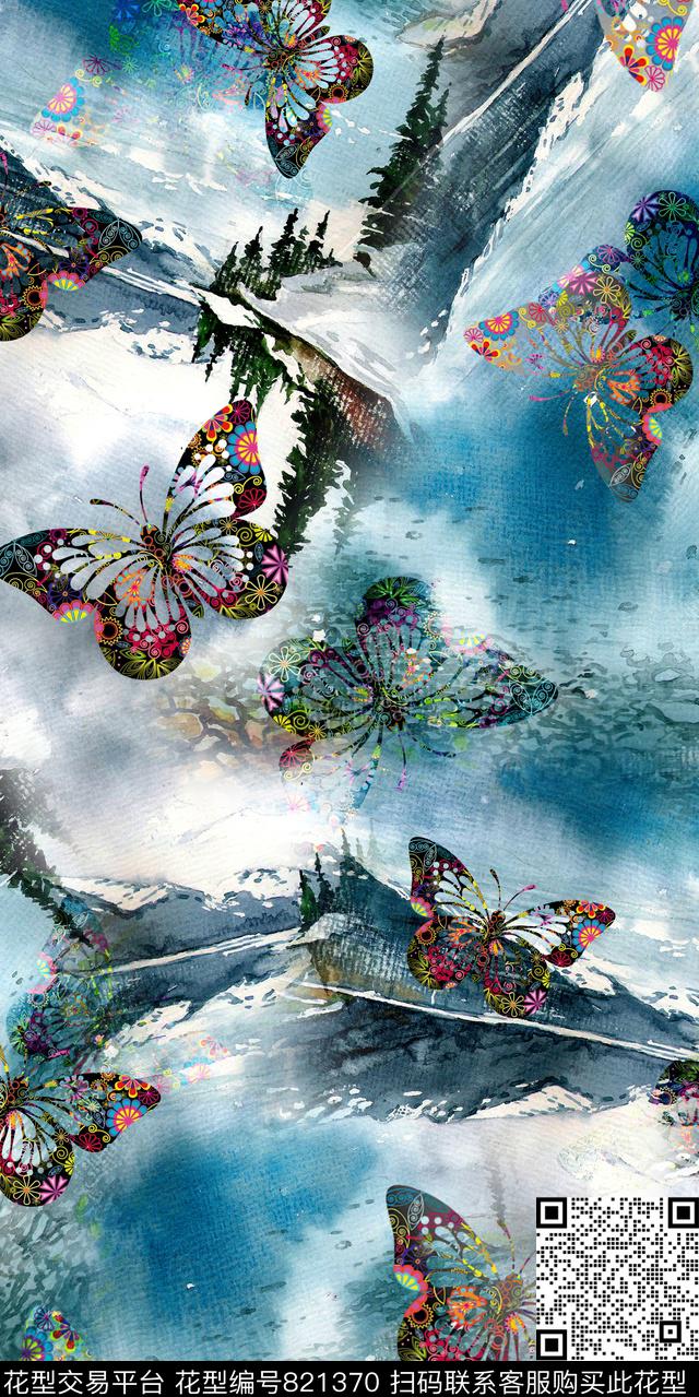 趣味蝴蝶昆虫数码印花华亿平台下载（图片编号: 821370） - 瓦栏（Walan）
