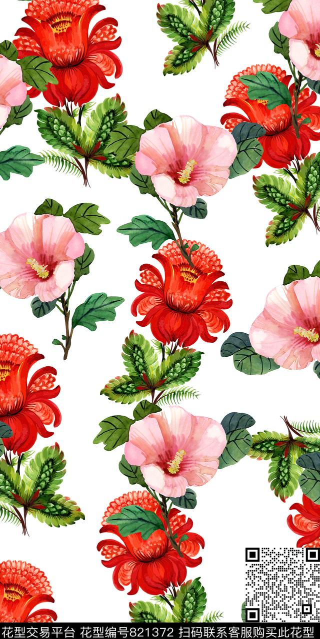 乱花牡丹玫瑰数码印花华亿平台下载（图片编号: 821372） - 瓦栏（Walan）