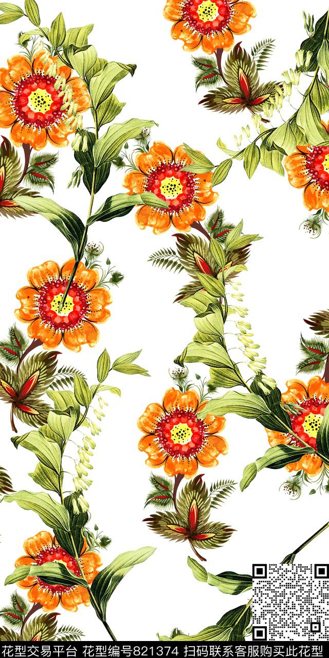 乱花牡丹玫瑰数码印花华亿平台下载（图片编号: 821374） - 瓦栏（Walan）