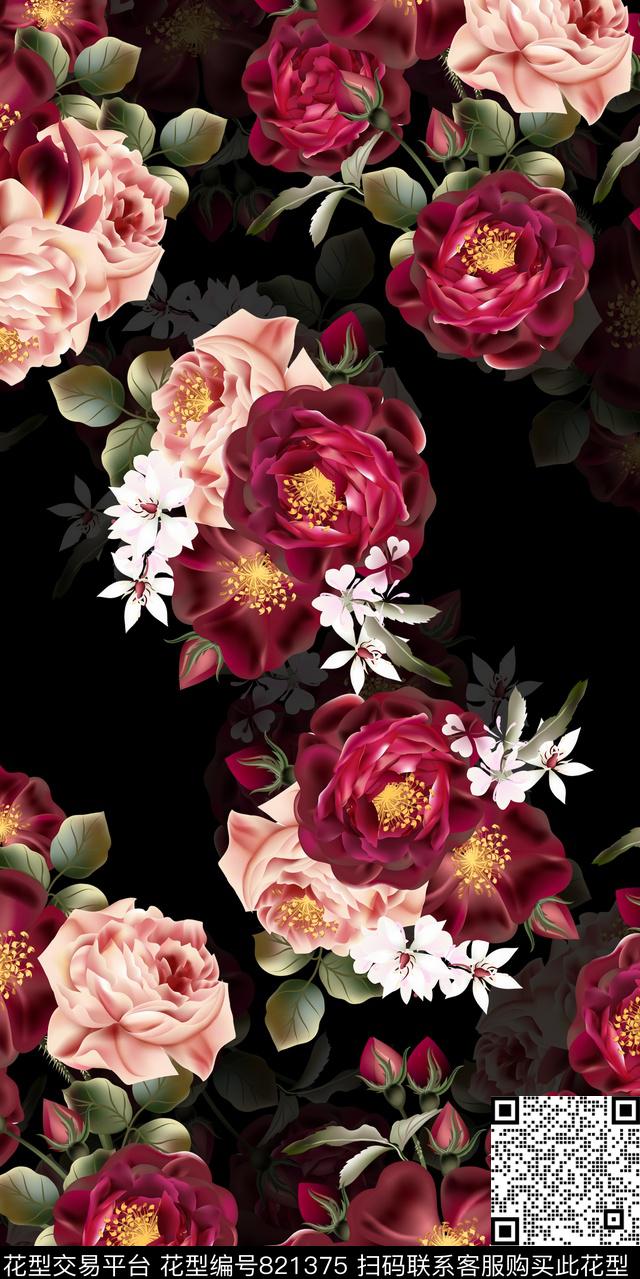乱花牡丹玫瑰数码印花华亿平台下载（图片编号: 821375） - 瓦栏（Walan）